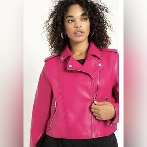 Eloquii Fuchsia Faux Leather Moto Jacket, Size 2X.